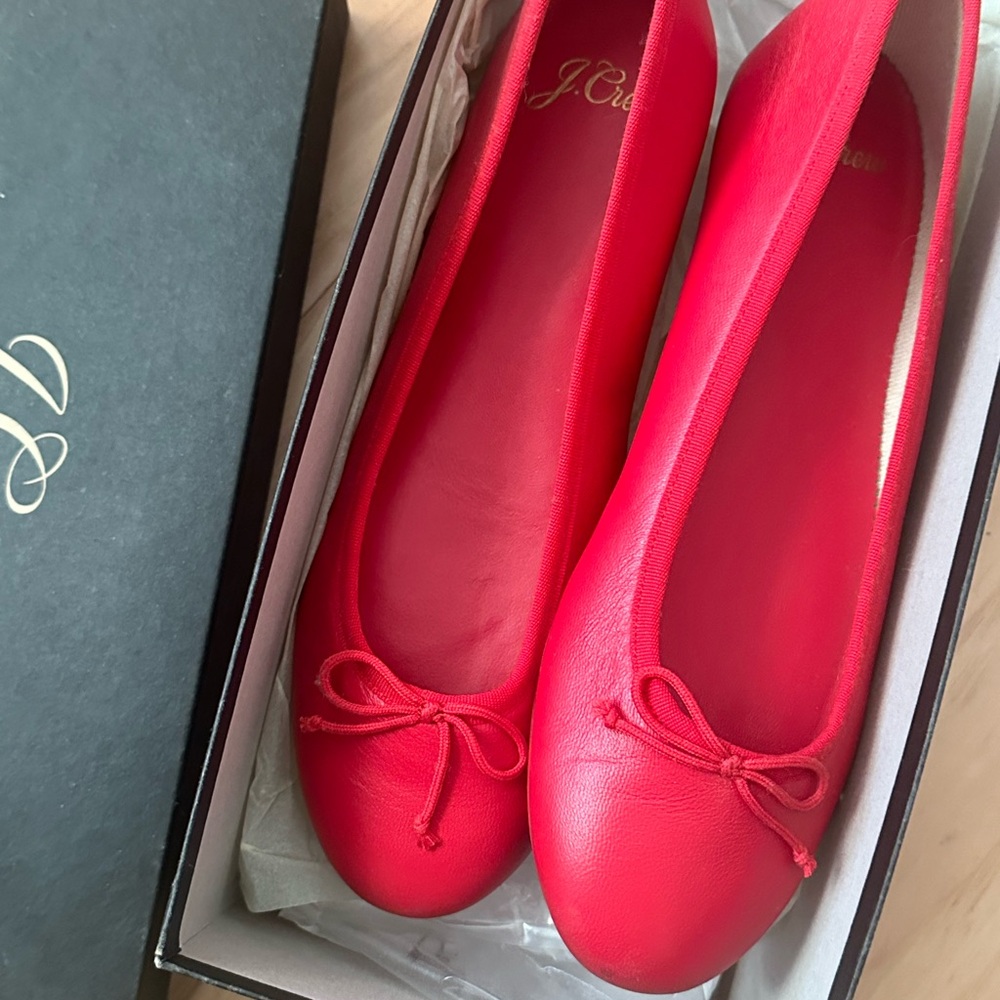 Red Leather Jcrew Ballerina flats